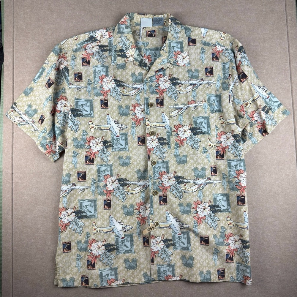 Vintage OP Ocean Pacific‎ Aloha Shirt Mens L Airplane Floral Hawaiian Cotton